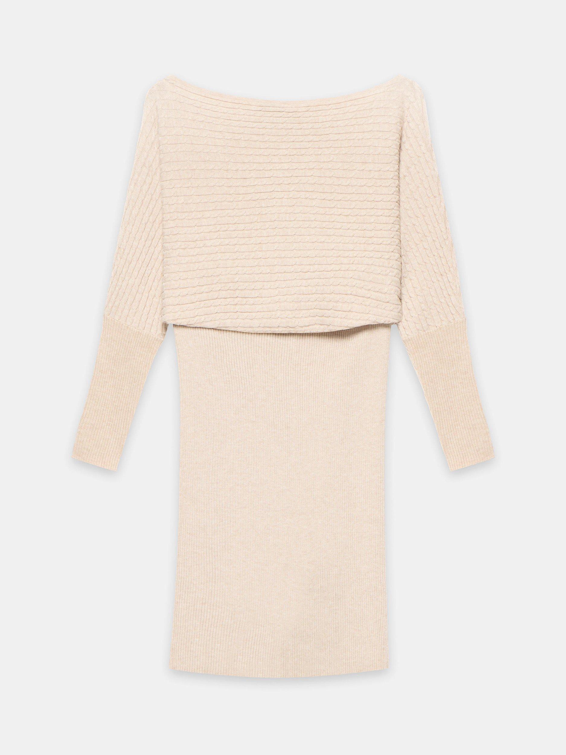 Product image 6 of 7, which shows Mint Velvet Cable Knit Mini Dress, Natural, XS