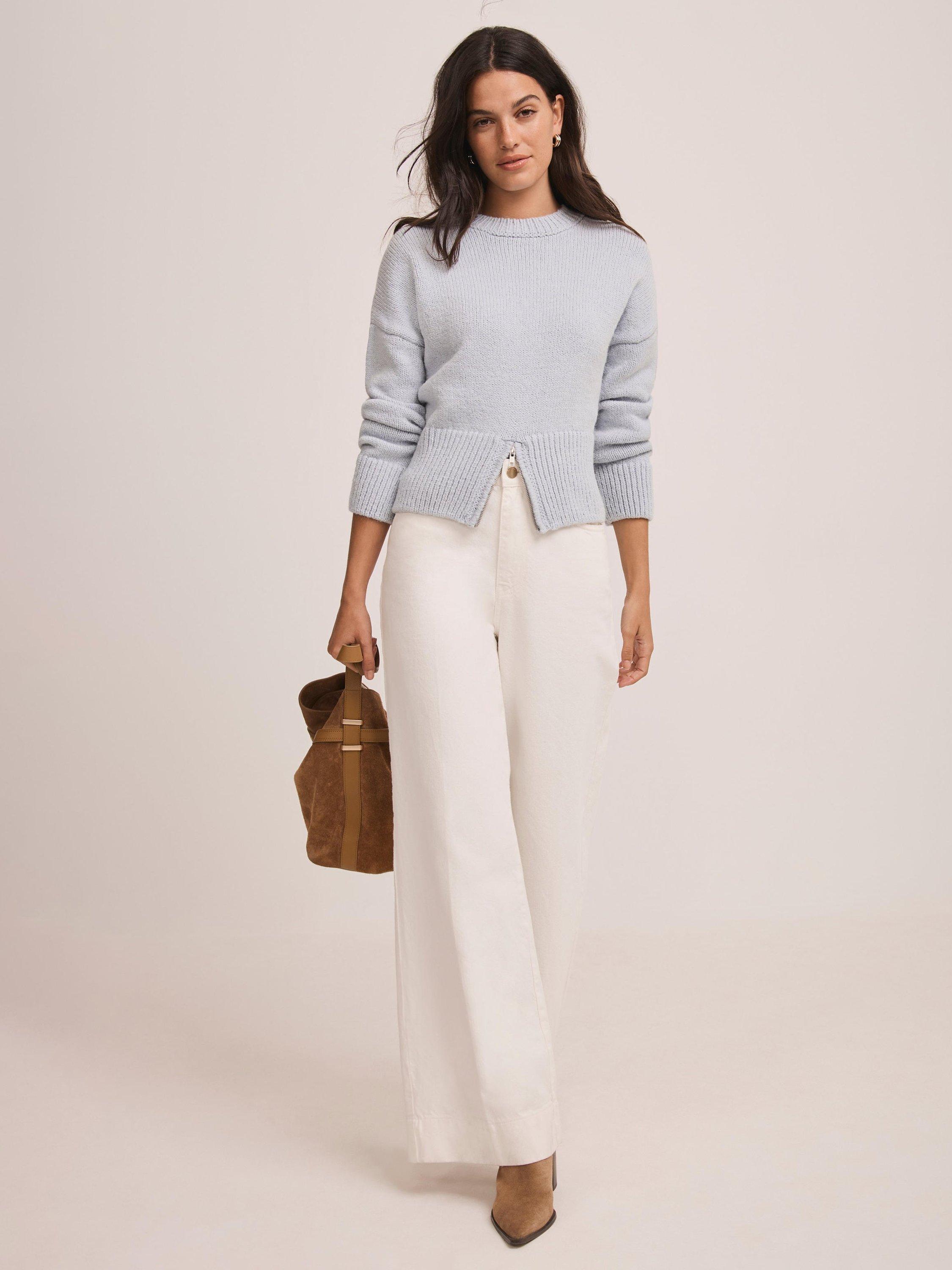 Product image 3 of 7, which shows Mint Velvet Knitted Wool Blend Zip Hem Jumper, Blue, XL