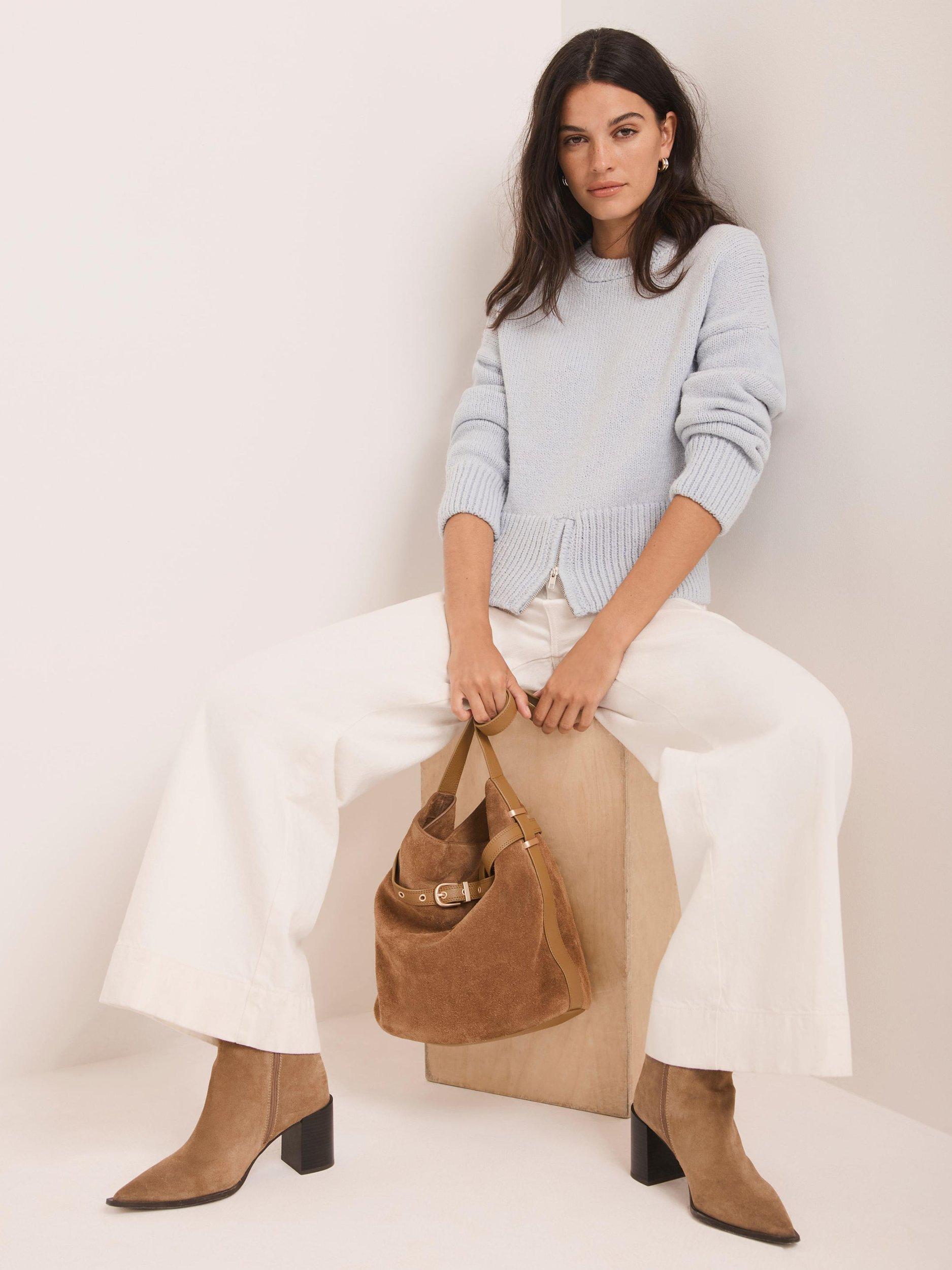 Product image 5 of 7, which shows Mint Velvet Knitted Wool Blend Zip Hem Jumper, Blue, XL