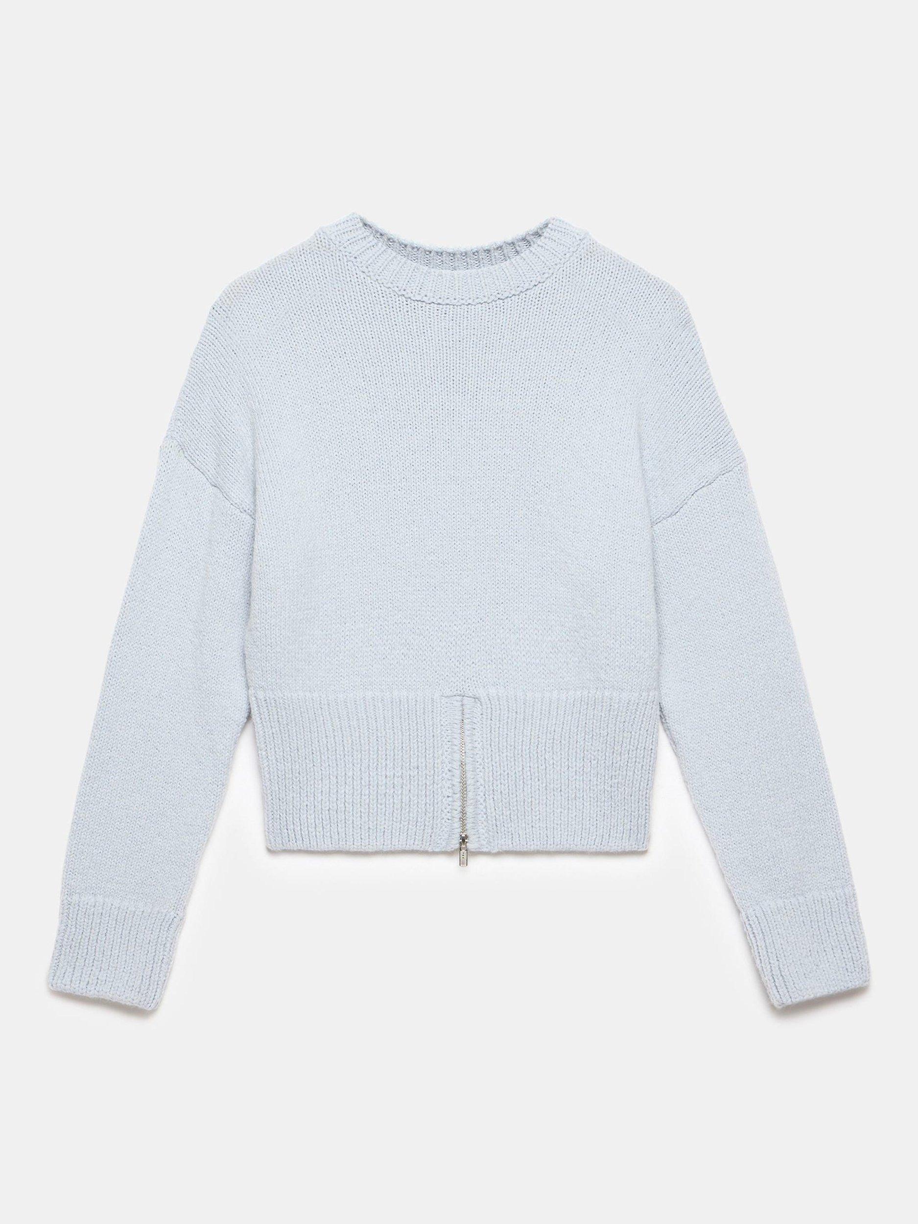 Product image 6 of 7, which shows Mint Velvet Knitted Wool Blend Zip Hem Jumper, Blue, XL