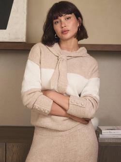 Mint Velvet Striped Wool Blend Scarf Hoody, Natural/Multi