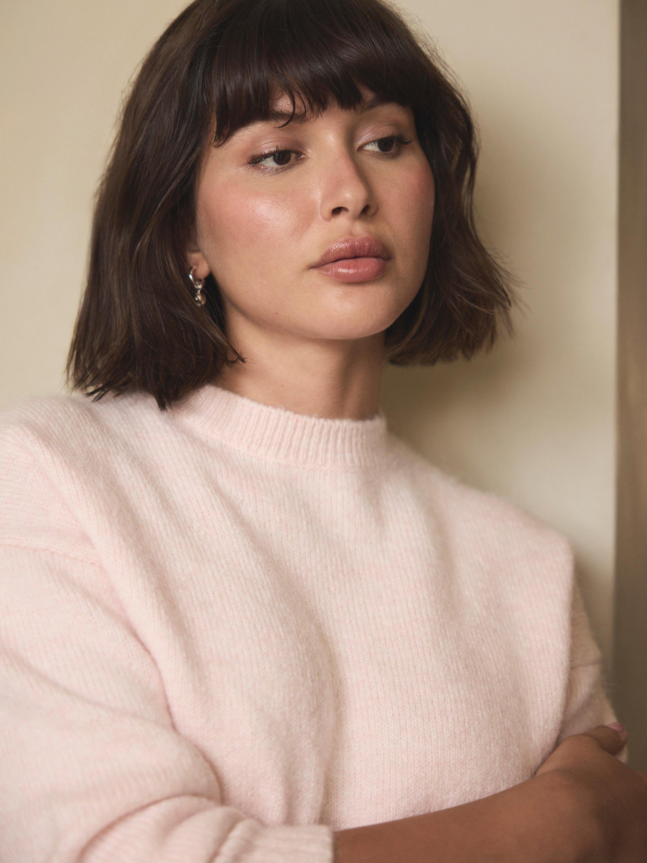 Product image 6 of 8, which shows Mint Velvet Knit Longline Wool Blend Jumper, Light Pink, L