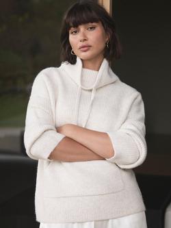 Mint Velvet Funnel Neck Knit Hoodie - view 2, Natural Cream