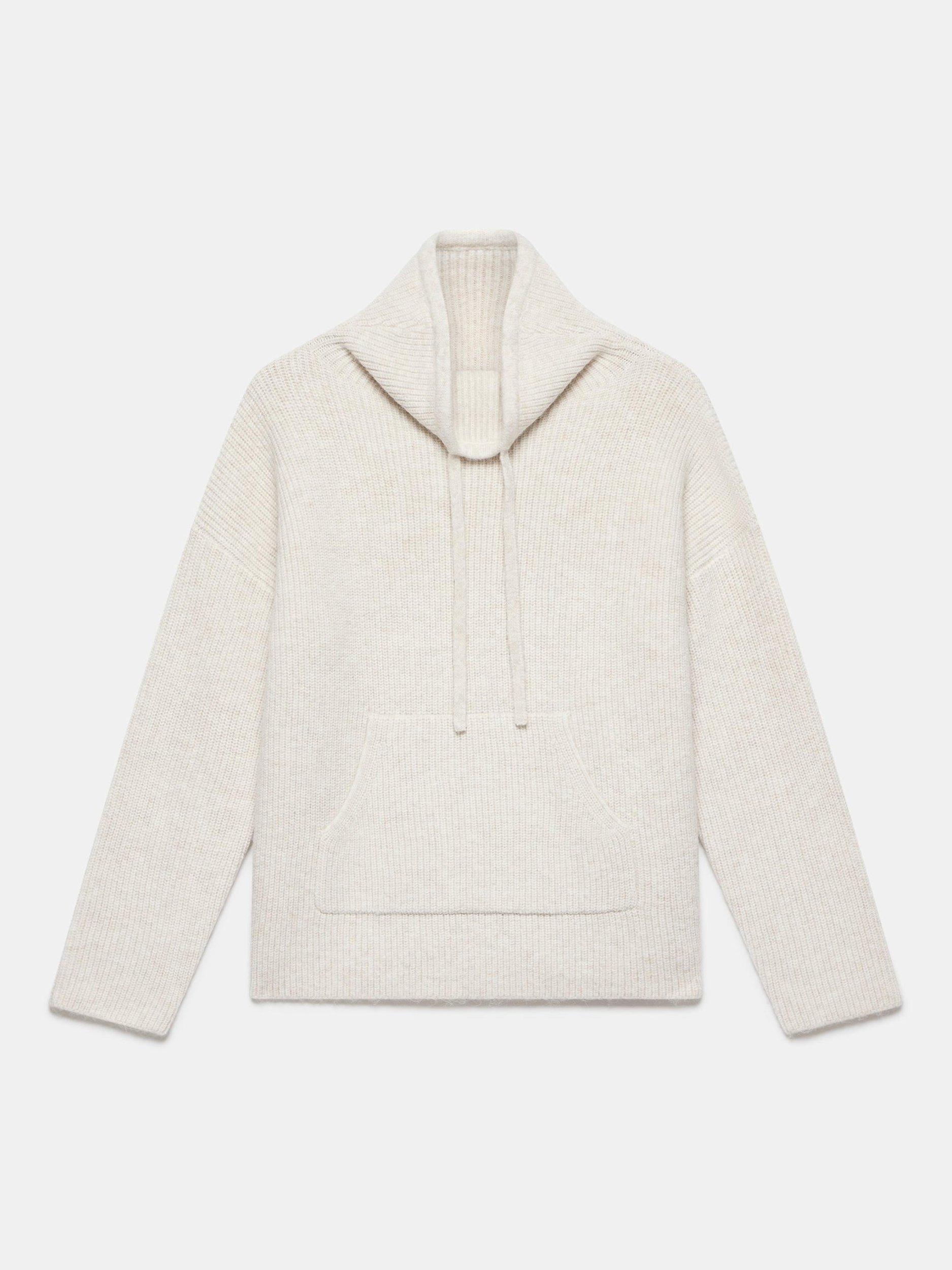 Product image 7 of 8, which shows Mint Velvet Funnel Neck Knit Hoodie, Natural Cream, XS