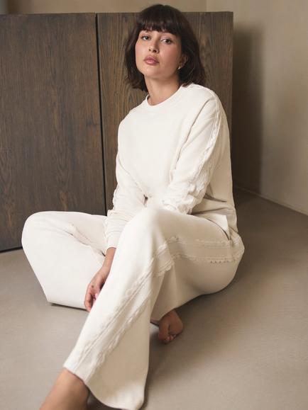 Mint Velvet Lace Trim Sweatshirt, Natural Cream - view 2, Natural Cream