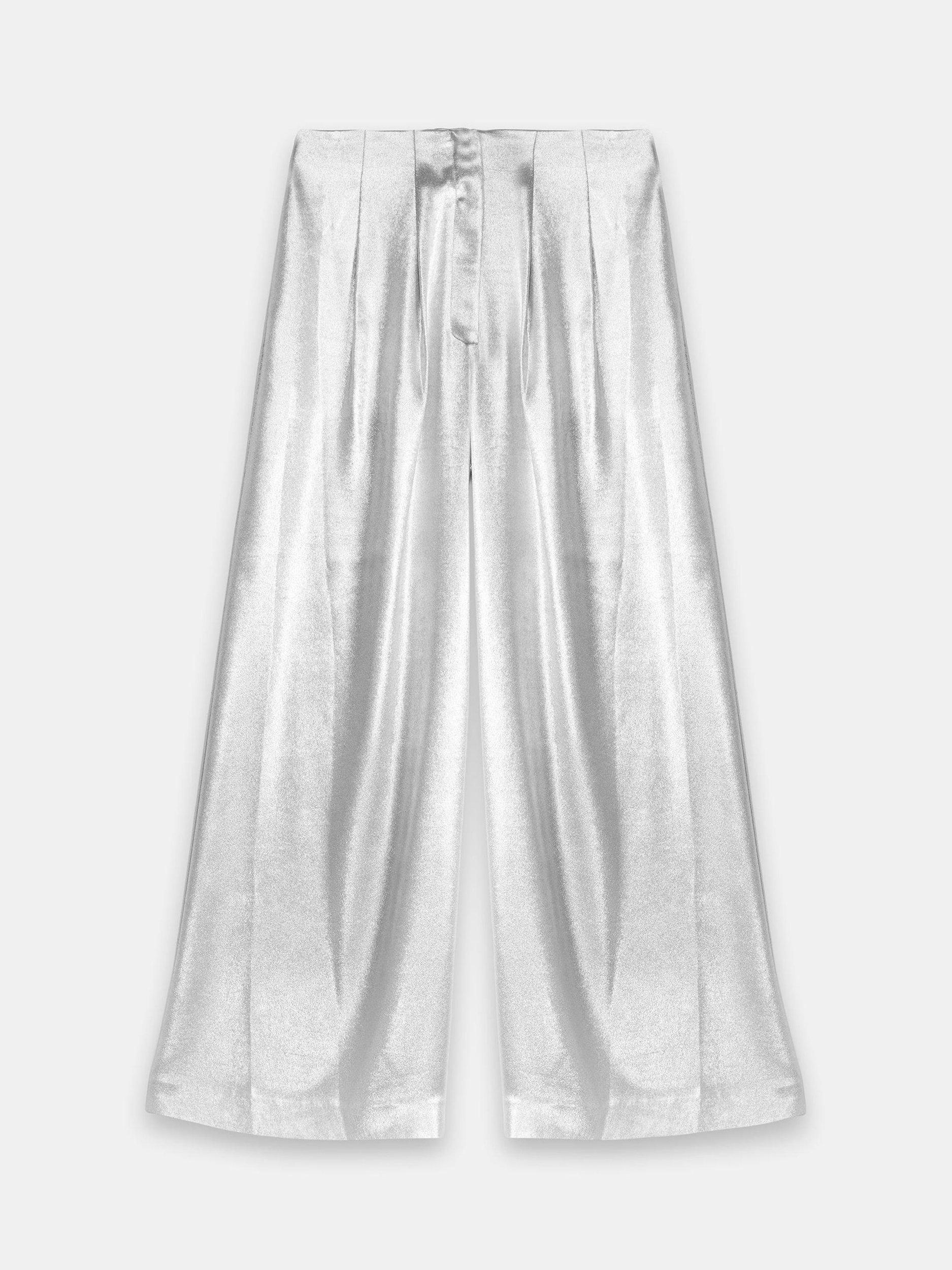 Product image 5 of 6, which shows Mint Velvet Metallic Wide Leg Trousers, Gold, 16R