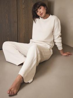 Mint Velvet Cotton Blend Floral Lace Trim Joggers - view 2, Natural Cream