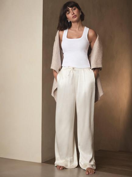 Mint Velvet Wide Leg Tailored Trousers, White Ivory