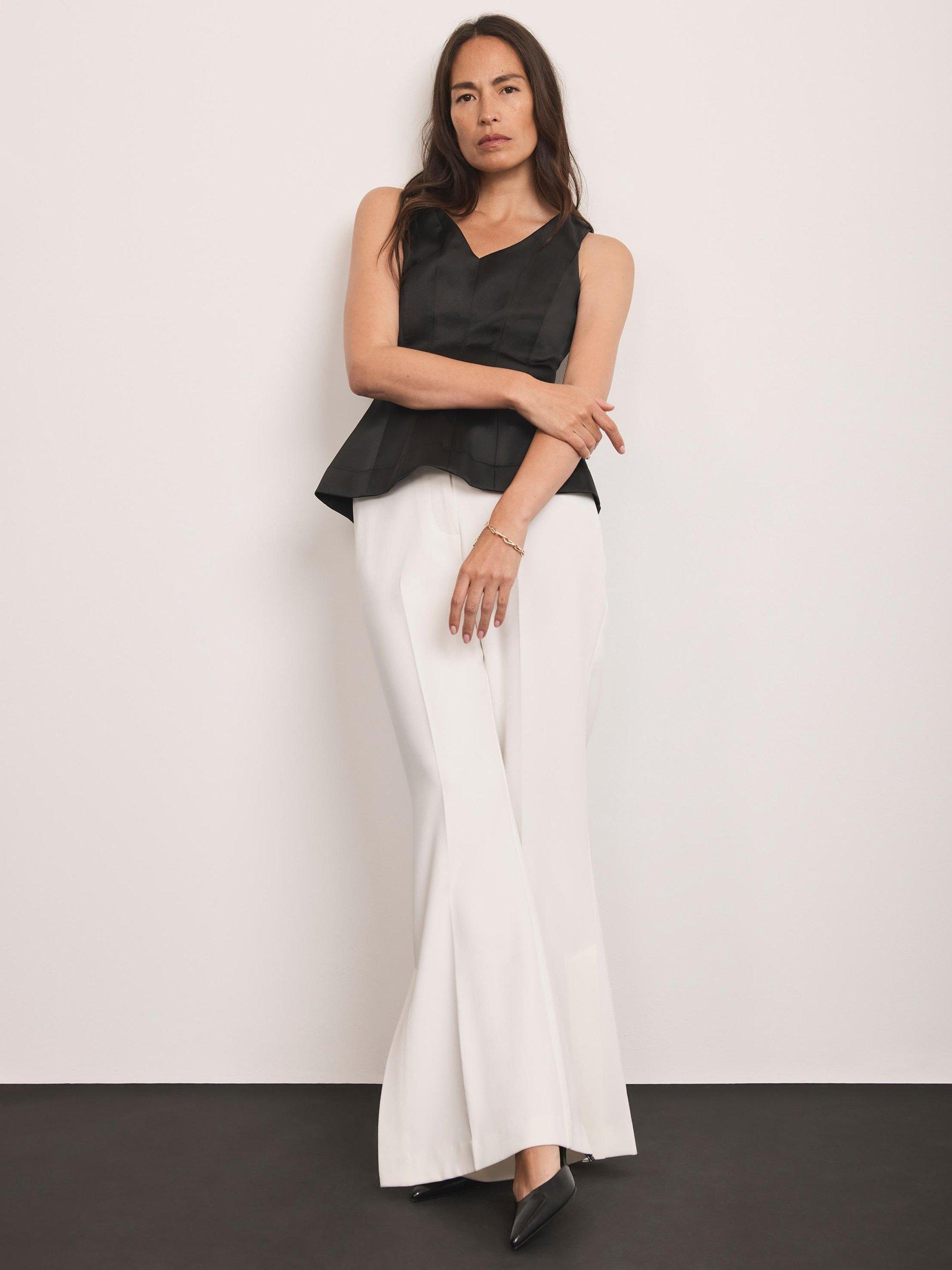 Product image 3 of 7, which shows Mint Velvet Flared Leg Trousers, White Ivory, 10R