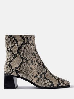 Mint Velvet Leather Snake Pattern Block Heel Ankle Boots, White