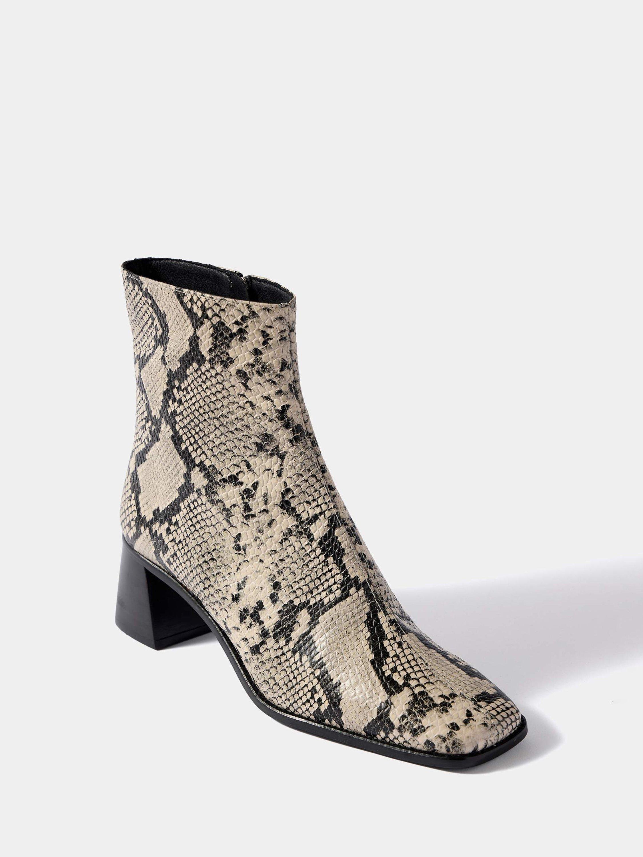 Product image 4 of 4, which shows Mint Velvet Leather Snake Pattern Block Heel Ankle Boots, White, 3