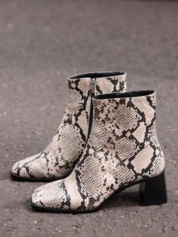 Mint Velvet Leather Snake Pattern Block Heel Ankle Boots - view 2, White