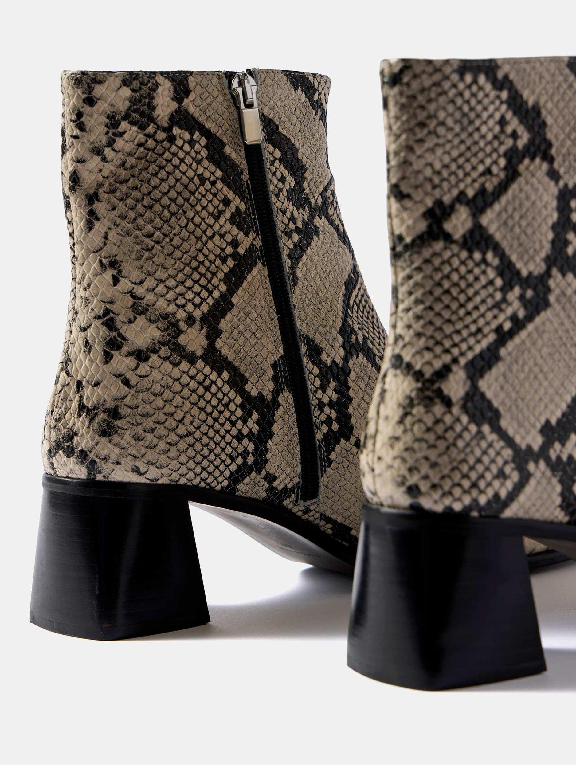 Product image 3 of 4, which shows Mint Velvet Leather Snake Pattern Block Heel Ankle Boots, White, 3