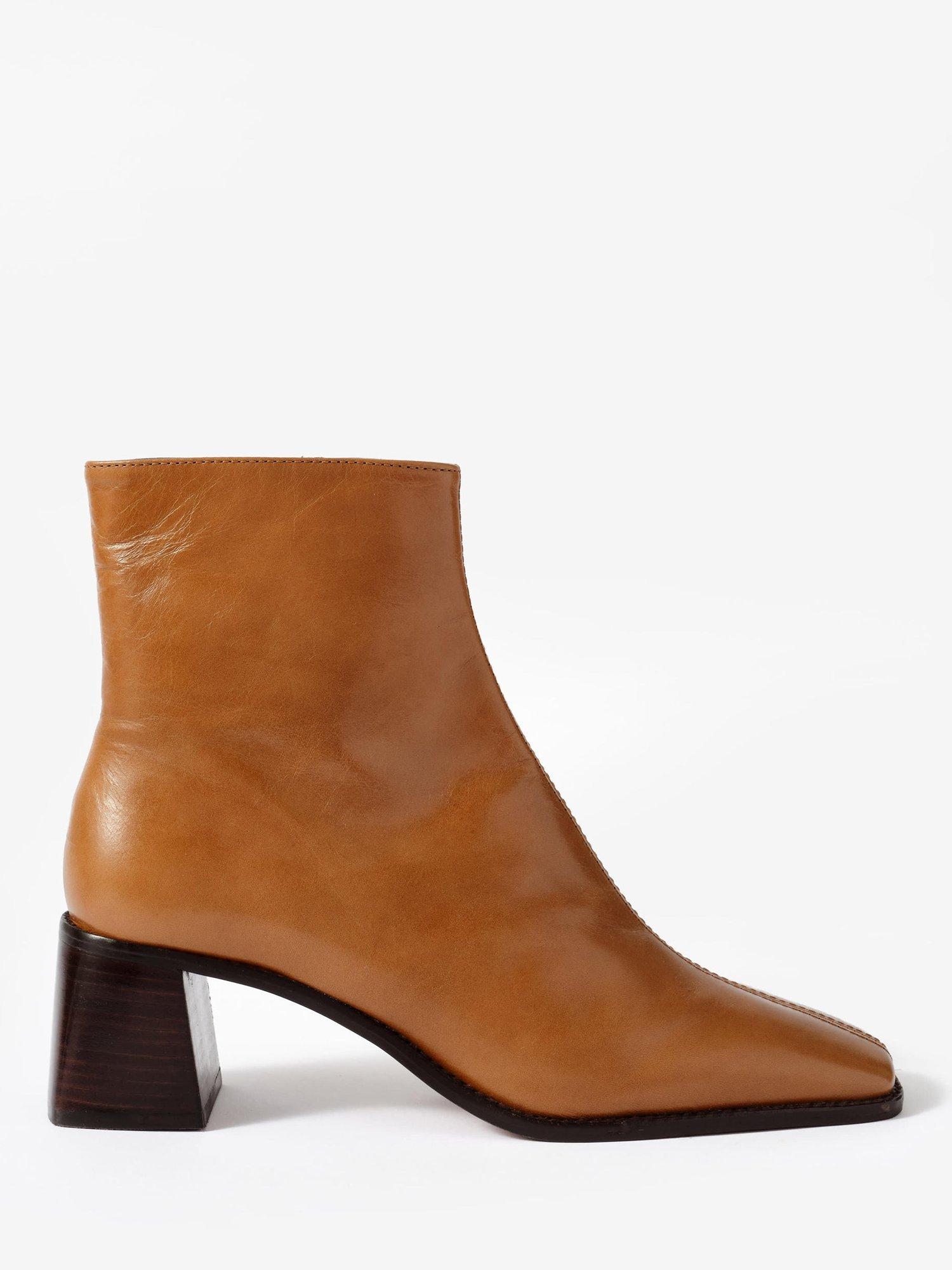 Mint Velvet Leather Square Toe Block Heel Ankle Boots