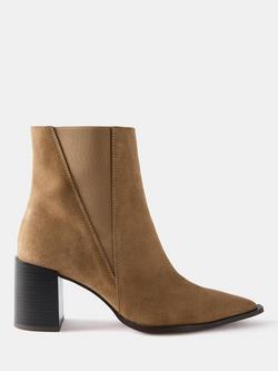 Mint Velvet Suede Block Heel Boots, Natural