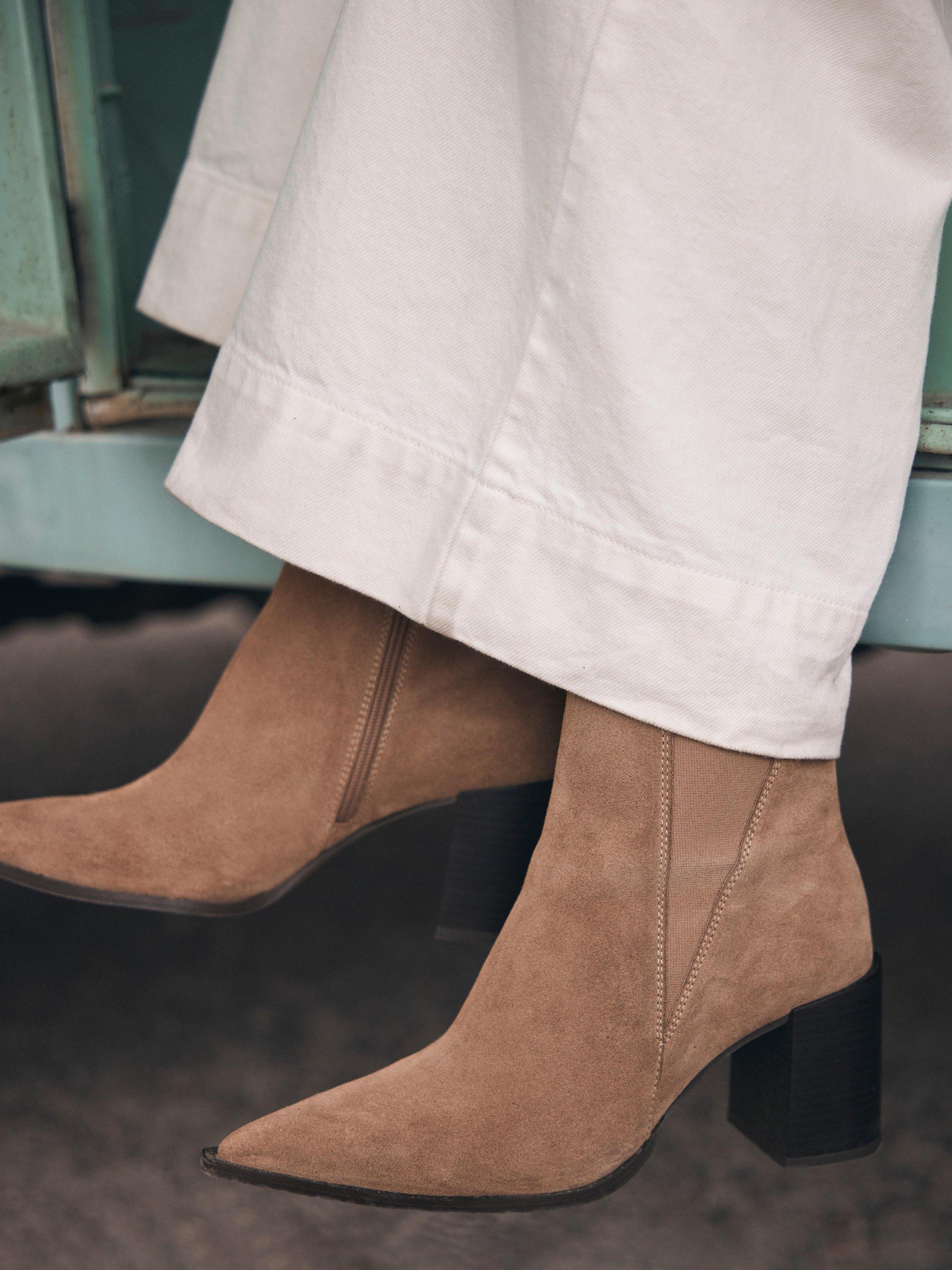 Product image 3 of 4, which shows Mint Velvet Suede Block Heel Boots, Natural, 3