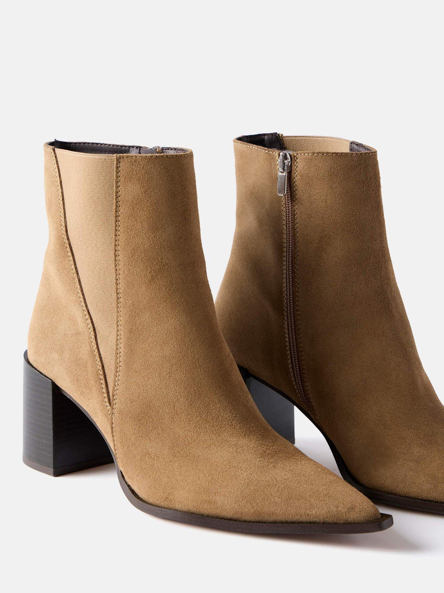 Product image 4 of 4, which shows Mint Velvet Suede Block Heel Boots, Natural, 3