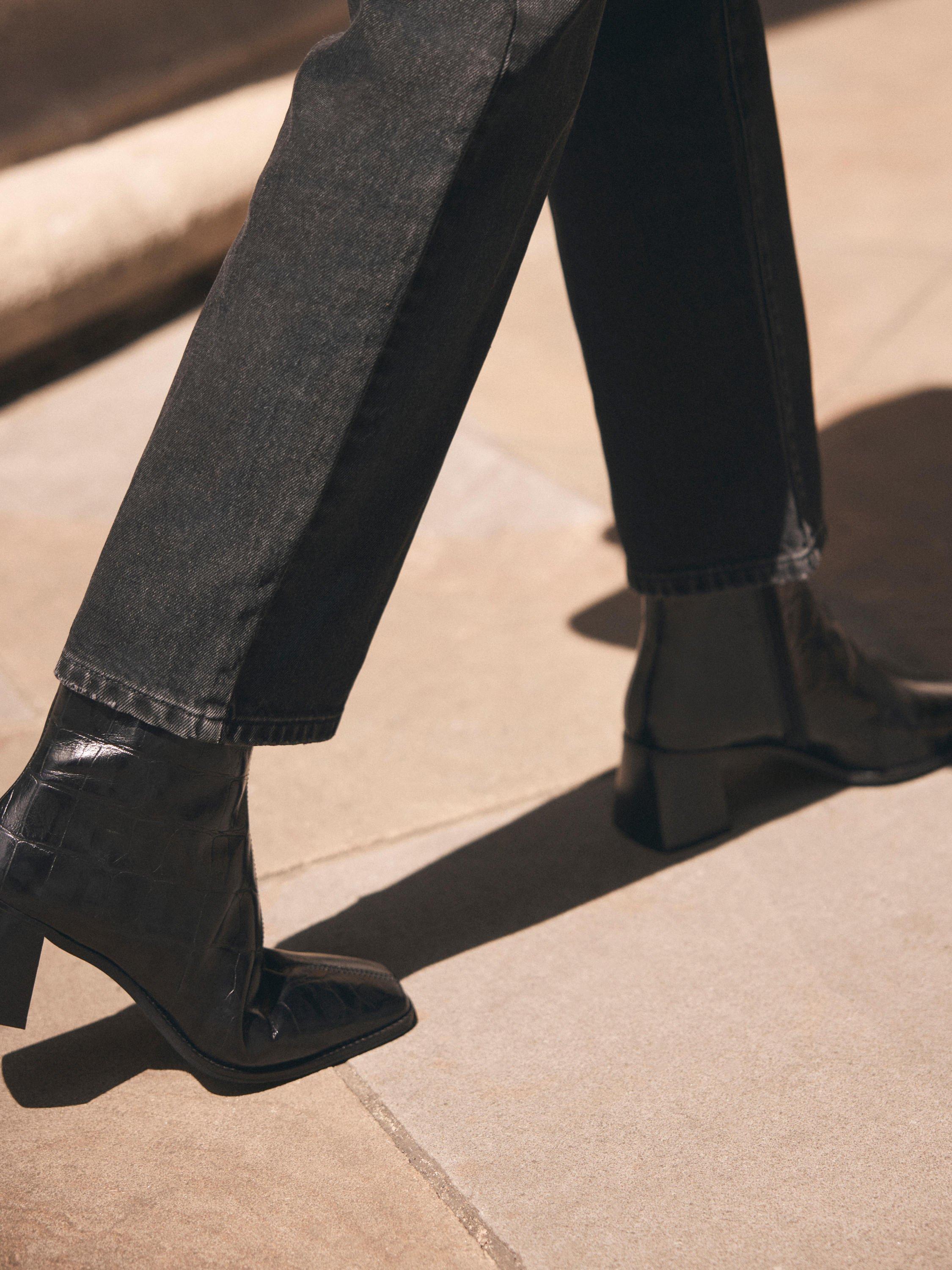 Product image 2 of 4, which shows Mint Velvet Leather Block Heel Ankle Boots, Black, 6