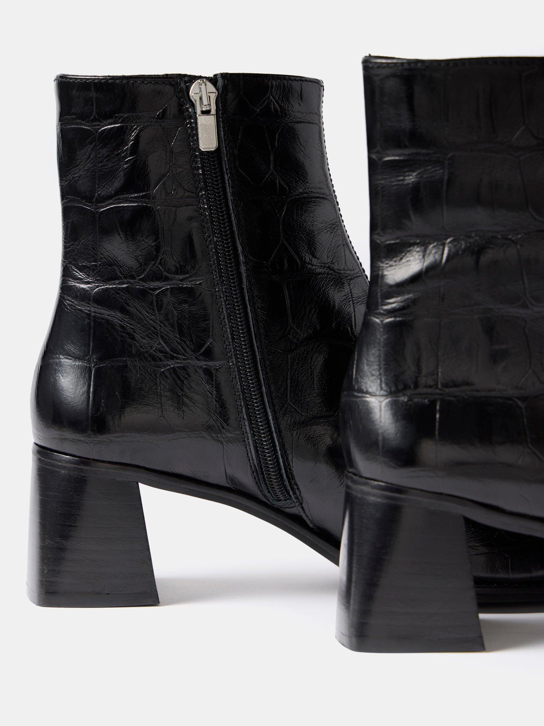Product image 3 of 4, which shows Mint Velvet Leather Block Heel Ankle Boots, Black, 6