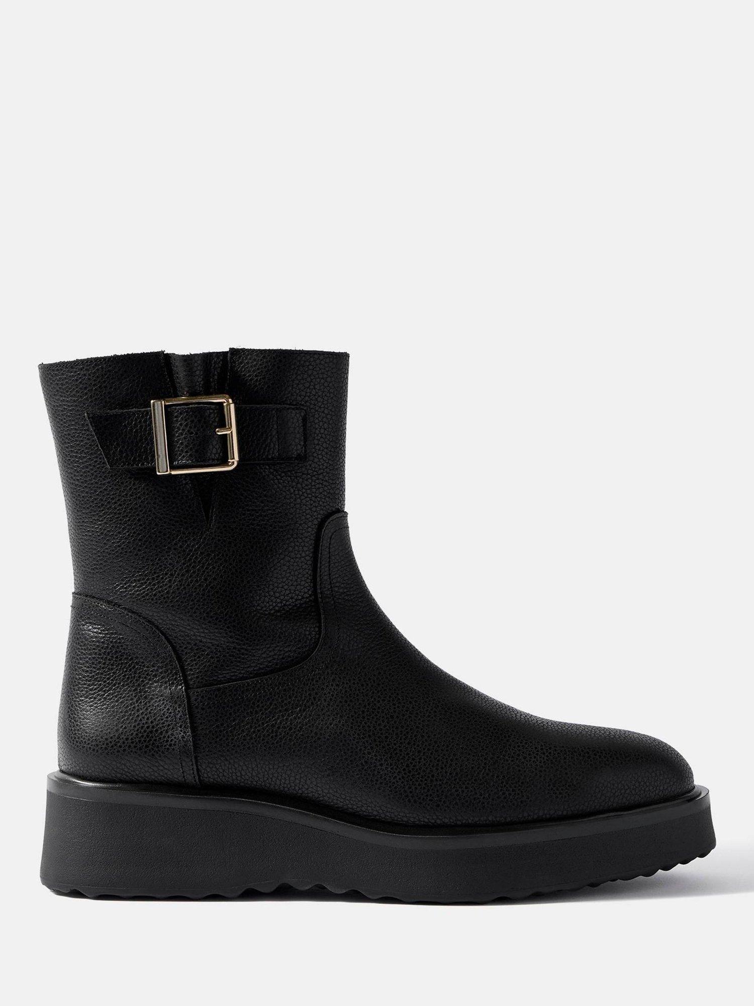 Product image 1 of 4, which shows Mint Velvet Leather Wedge Biker Boots, Black, 5