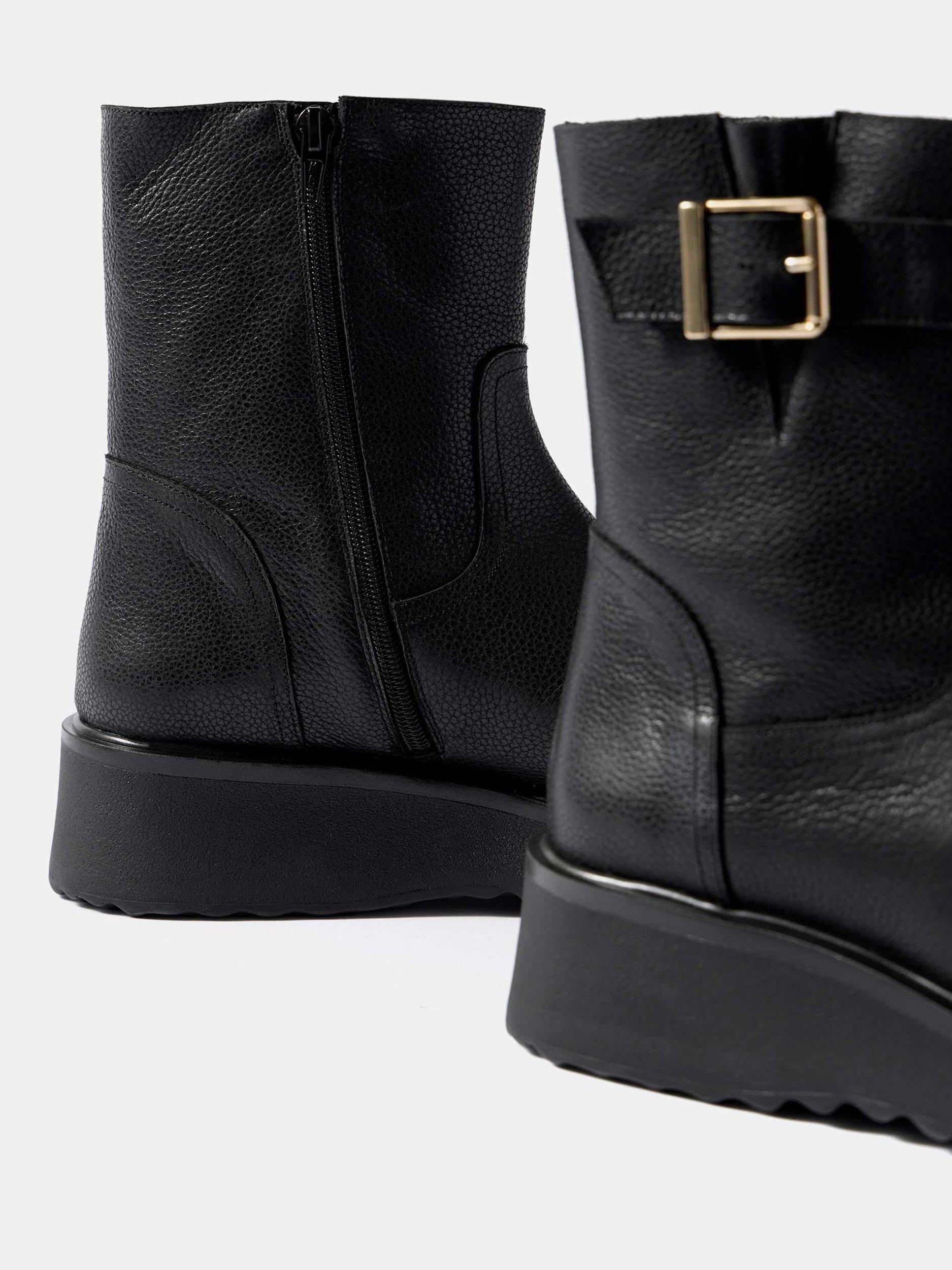 Product image 4 of 4, which shows Mint Velvet Leather Wedge Biker Boots, Black, 5
