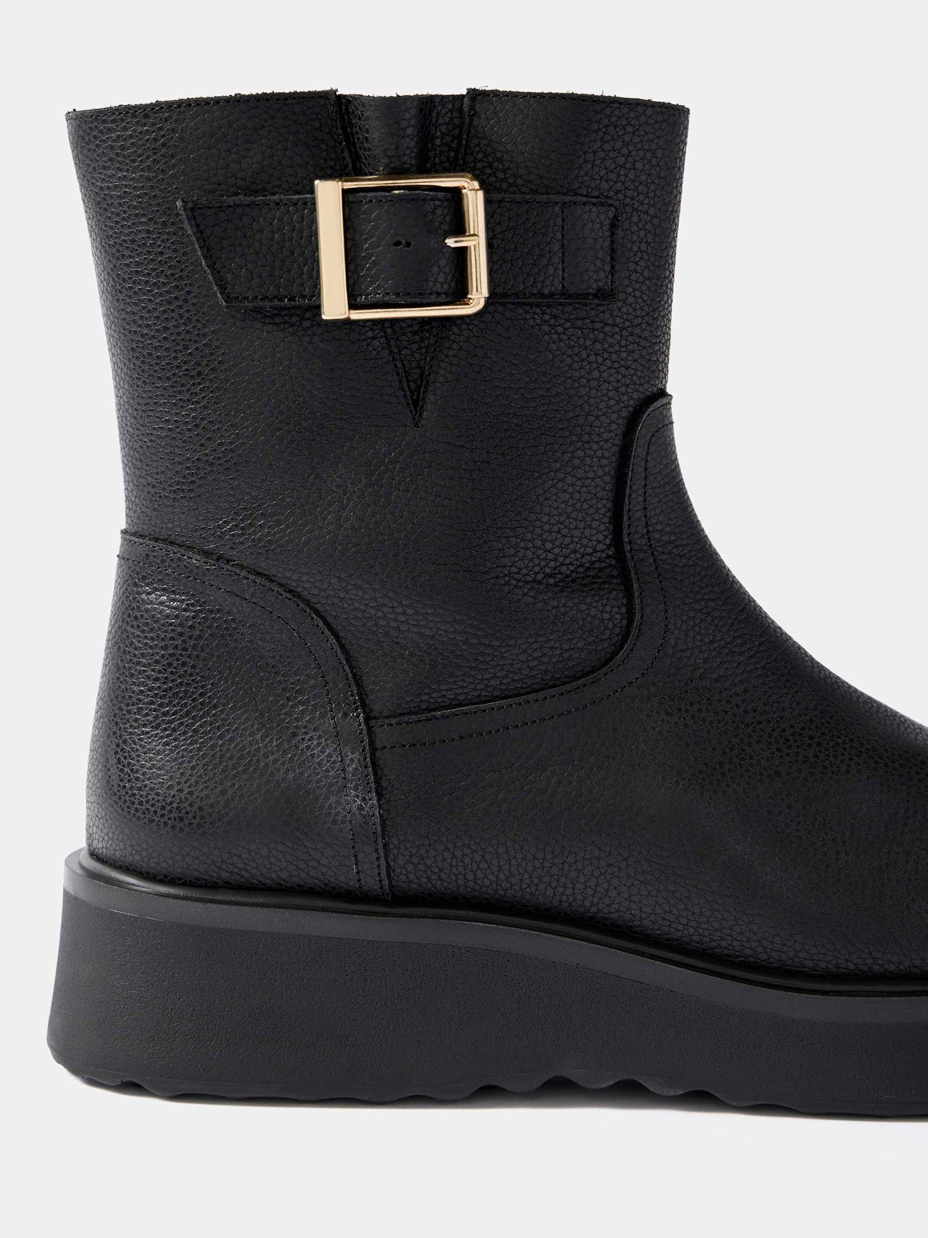 Product image 3 of 4, which shows Mint Velvet Leather Wedge Biker Boots, Black, 5