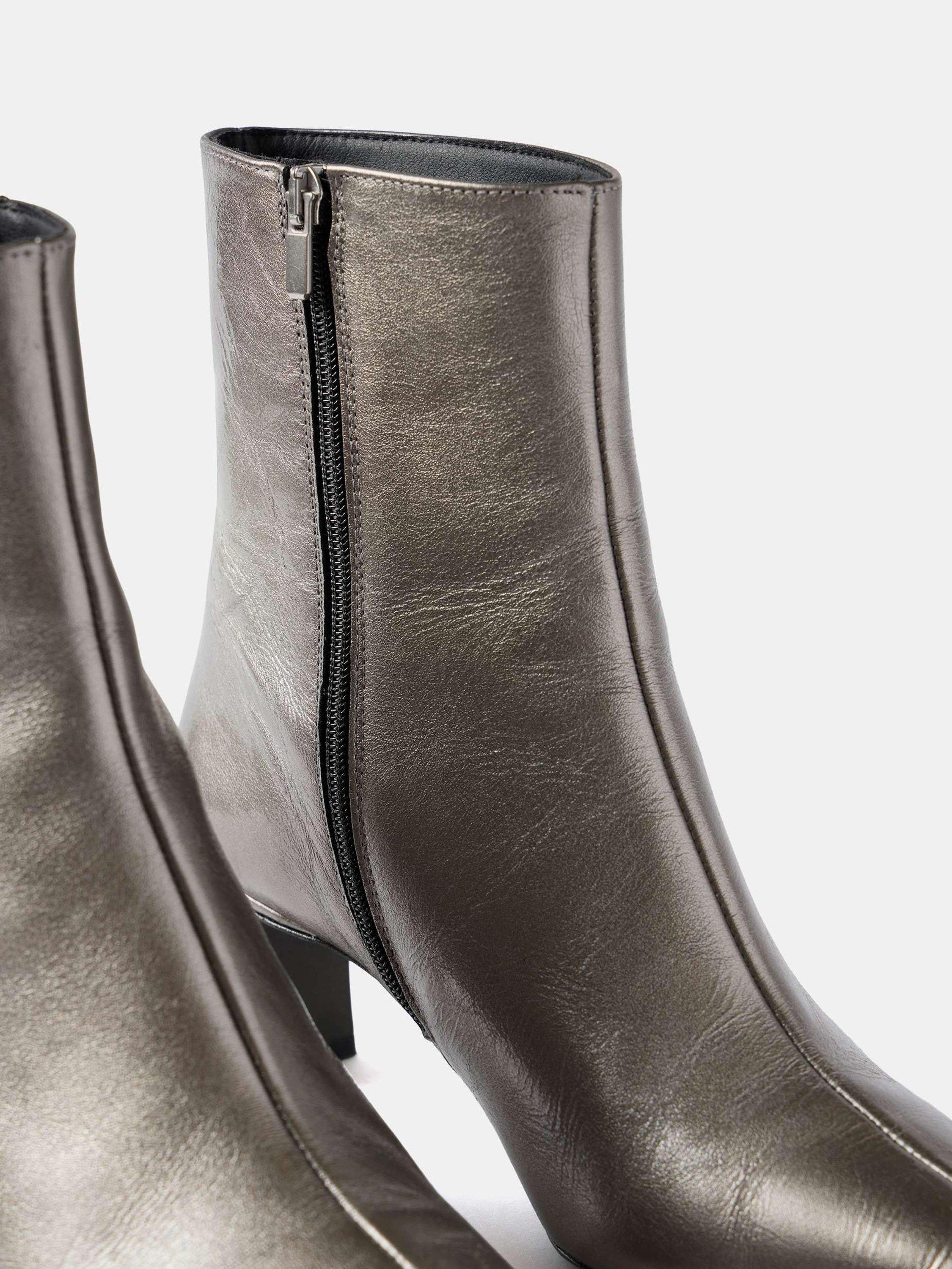 Product image 5 of 6, which shows Mint Velvet Leather Pointed Toe Kitten Heel Ankle Boots, Silver, 4