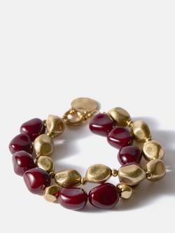 Mint Velvet Layered Resin Bracelet, Dark Red/Gold, Gold /Dark Red