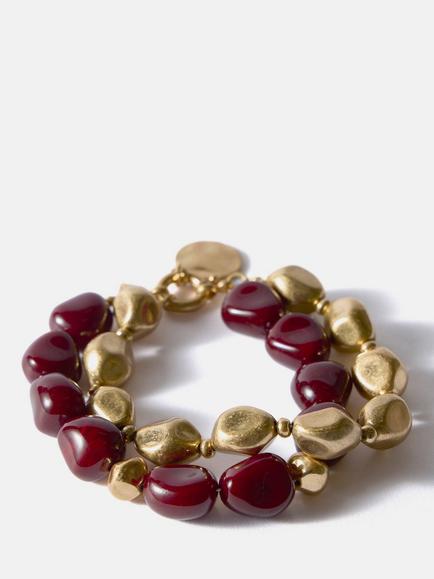 Mint Velvet Layered Resin Bracelet, Dark Red/Gold, Gold /Dark Red