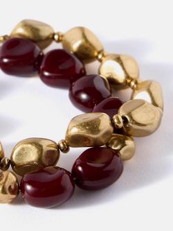 Mint Velvet Layered Resin Bracelet, Dark Red/Gold - view 2, Gold /Dark Red