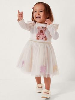 Monsoon Baby Bear Tulle Disco Dress, Ivory, Ivory
