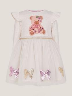Monsoon Baby Bear Tulle Disco Dress, Ivory - view 2, Ivory