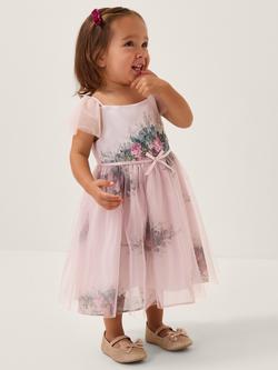 Monsoon Baby Charlotte Floral Tulle Dress, Pink, Pink
