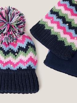Monsoon Kids' Zig Zag Bobble Hat & Scarf Set, Multi - view 2, Multi