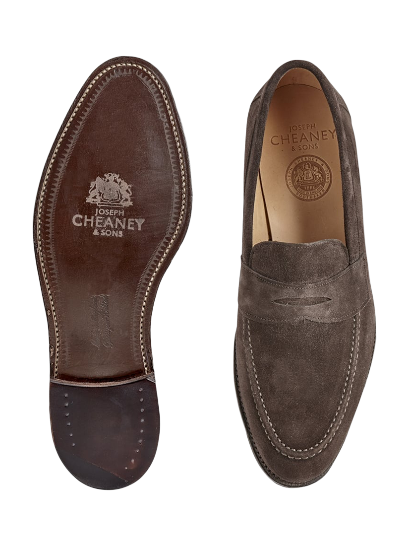Product image 3 of 3, which shows Cheaney Hadley EF Suede Penny Loafers, Brown, 12