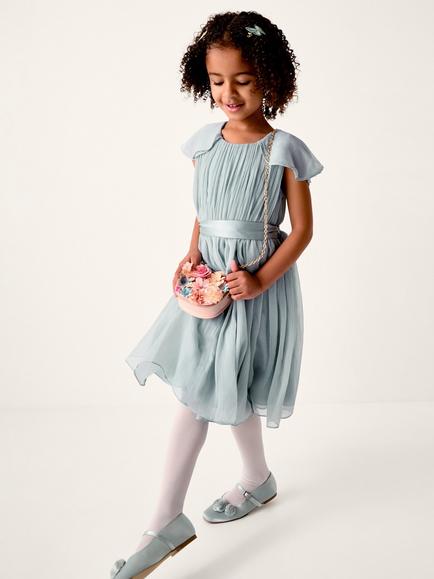 Monsoon Kids' Ava Chiffon Cape Sleeve Bridesmaid Dress, Sage