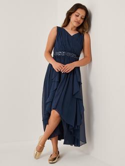 Monsoon Kids' Clemmie Sequin Chiffon Prom Dress, Navy, Navy