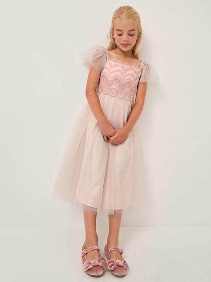 Monsoon Kids' Francesca Lace Tulle Party Dress, Pink, Pink