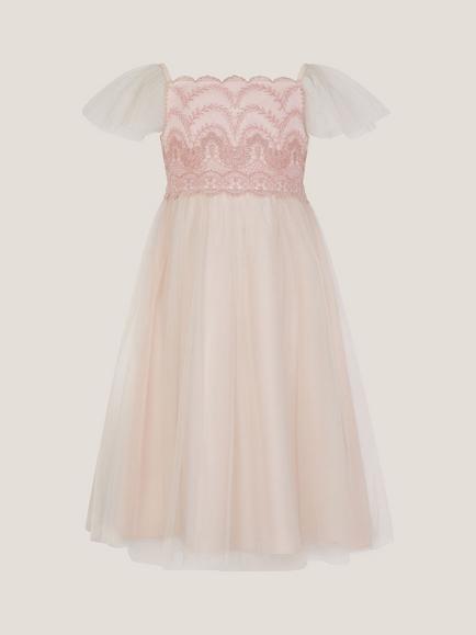 Monsoon Kids' Francesca Lace Tulle Party Dress, Pink - view 2, Pink