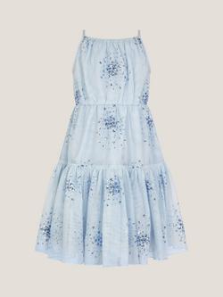 Monsoon Kids' Tilly Sequin Tiered Party Dress, Pale Blue - view 2, Pale Blue