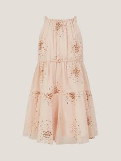 Monsoon Kids' Tilly Sequin Tiered Party Dress, Pink, Pink
