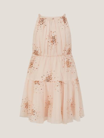 Monsoon Kids' Tilly Sequin Tiered Party Dress, Pink - view 2, Pink