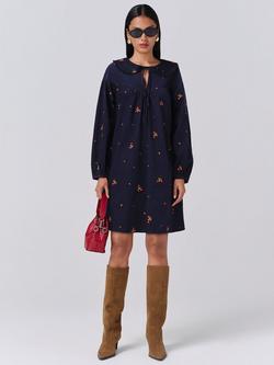 Ghost Alaia Embroidered Corduroy Dress, Navy, Navy