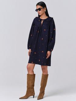 Ghost Alaia Embroidered Corduroy Dress, Navy - view 2, Navy