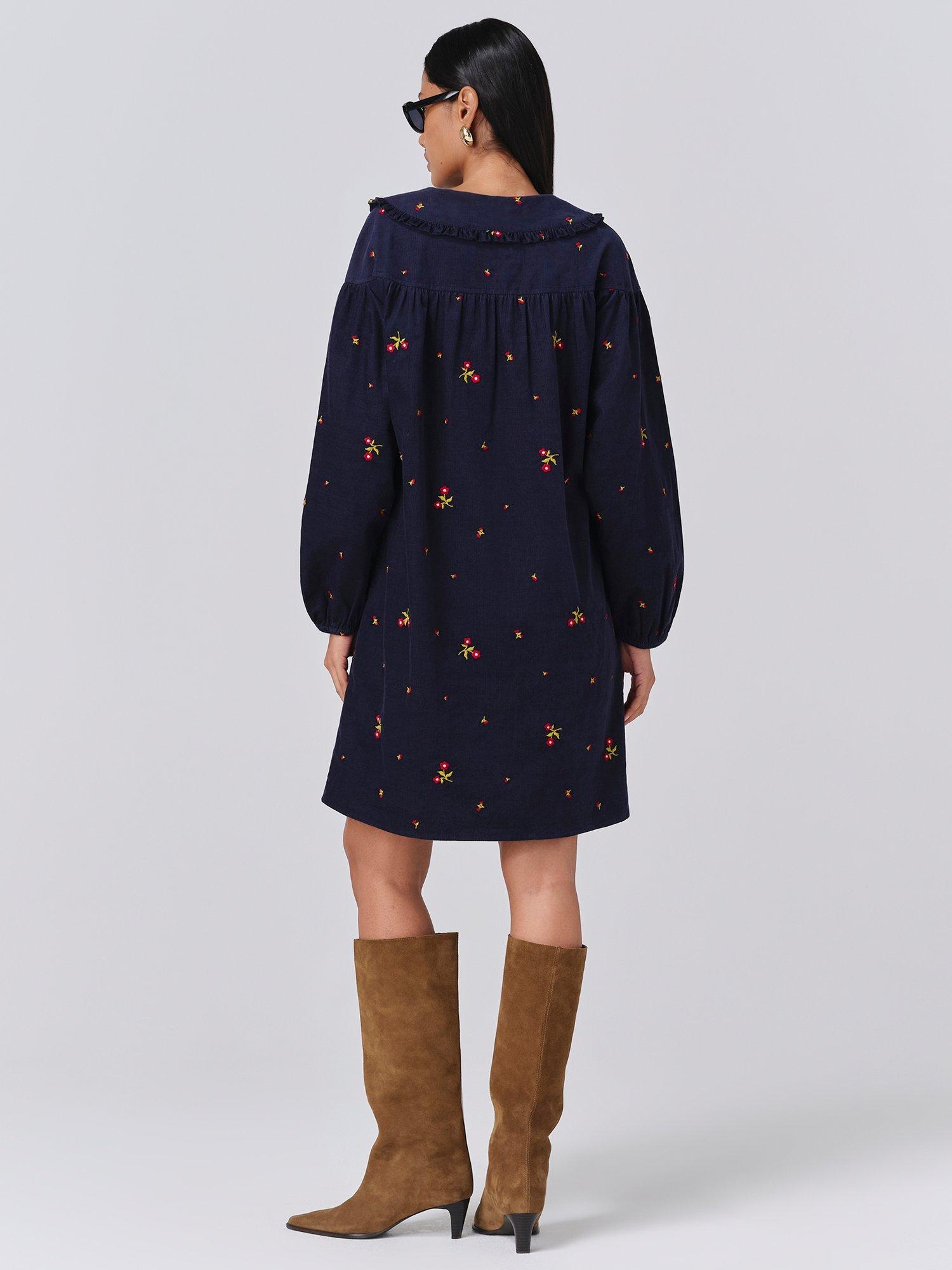 Product image 3 of 3, which shows Ghost Alaia Embroidered Corduroy Dress, Navy, XS