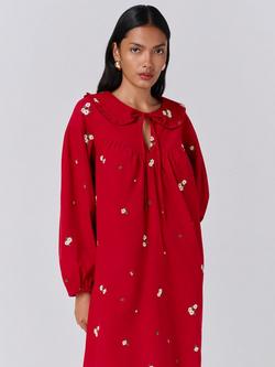 Ghost Alaia Embroidered Corduroy Dress, Red - view 2, Red