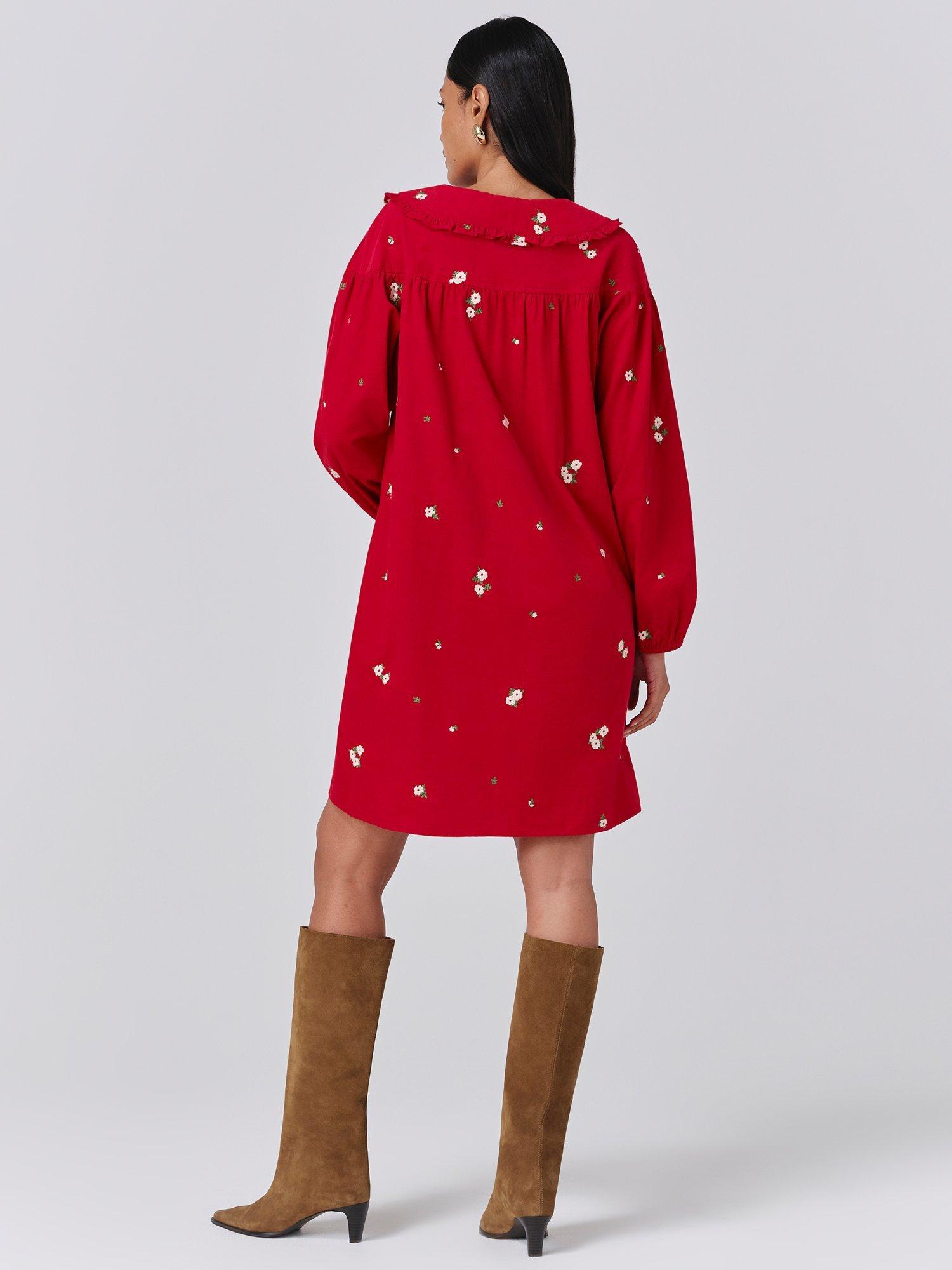 Product image 5 of 5, which shows Ghost Alaia Embroidered Corduroy Dress, Red, XS