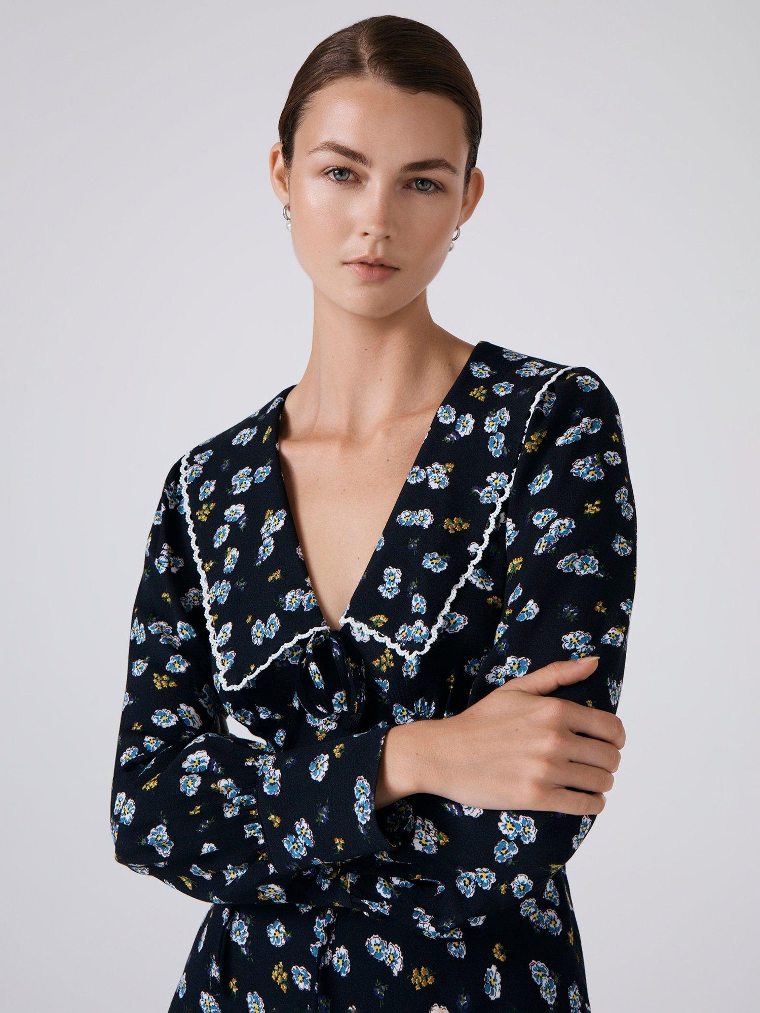 Product image 3 of 5, which shows Ghost Ashley Floral Midi Dress, Black/Multi, XS