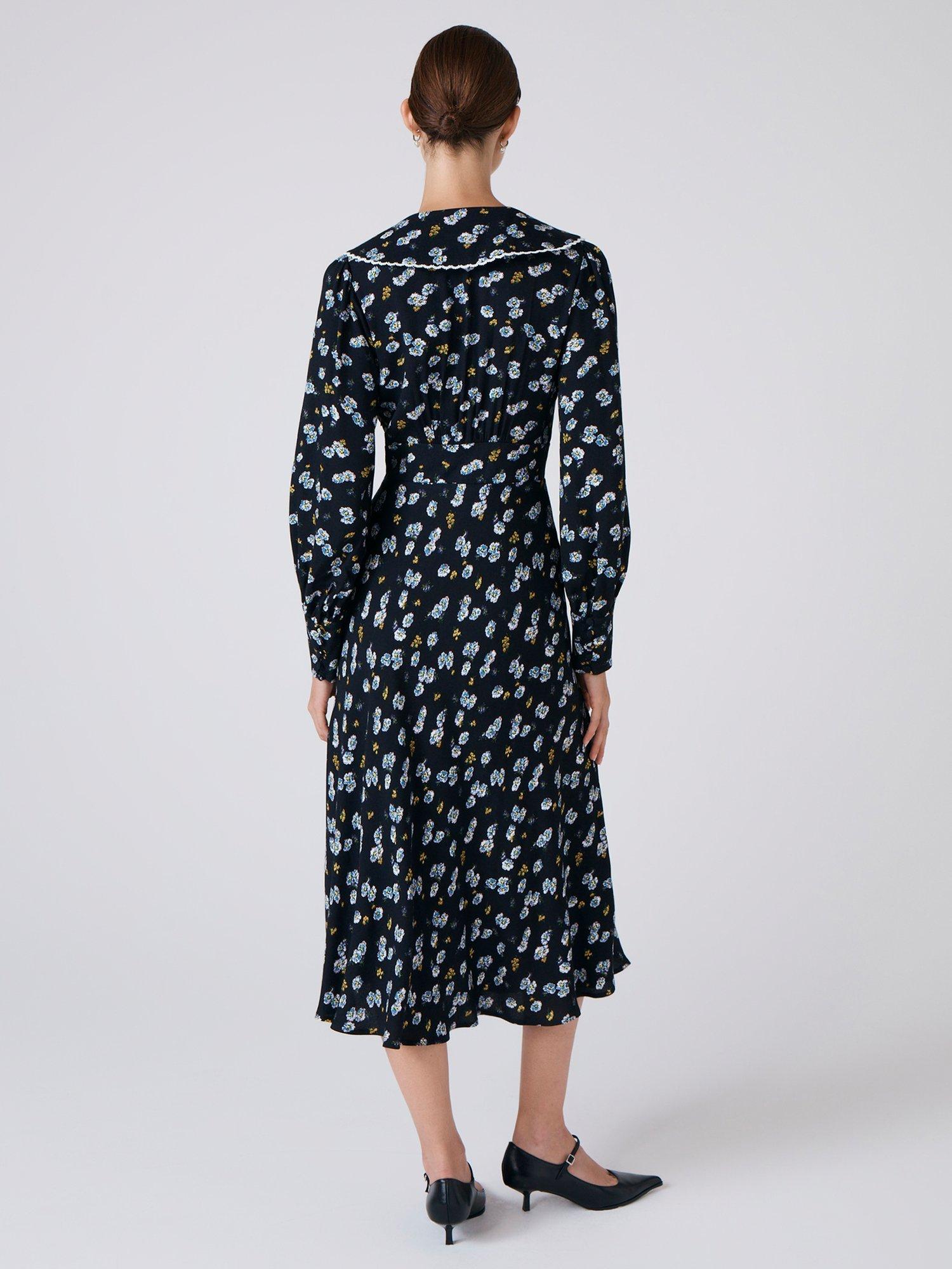 Product image 5 of 5, which shows Ghost Ashley Floral Midi Dress, Black/Multi, XS