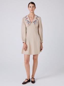 Ghost Blakely Embroidered Collar Corduroy Dress, Stone